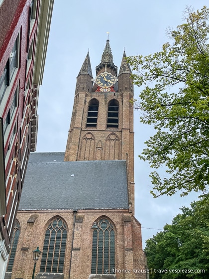 Leaning tower of the Old Church in Delft.