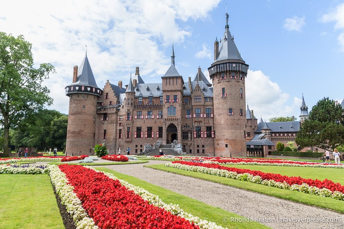 Flower lined path in front of De Haar Castle.