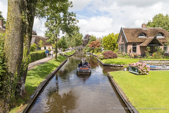 Small boat on a canal in Giethoorn.