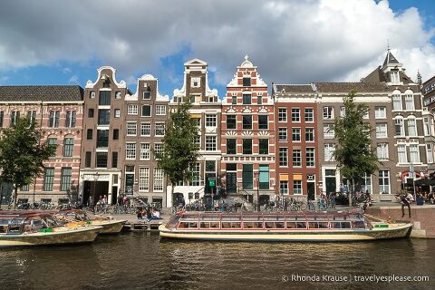 Canal houses and boats in Amsterdam.