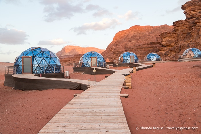 Dome tents at a luxury camp in Wadi Rum.