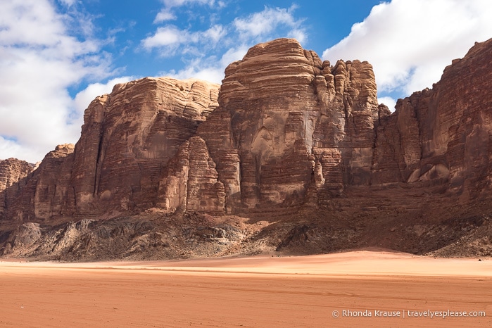Red mountains in Wadi Rum, a must-see on your first trip to Jordan.