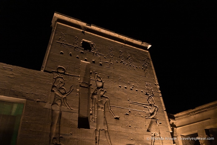 Pylon lit up during the Philae Temple Sound and Light Show.