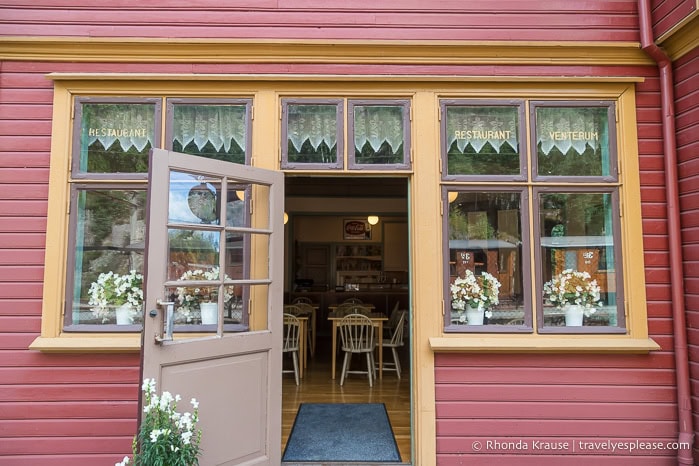 Looking from the outside in to the cafe at Grovane Station.