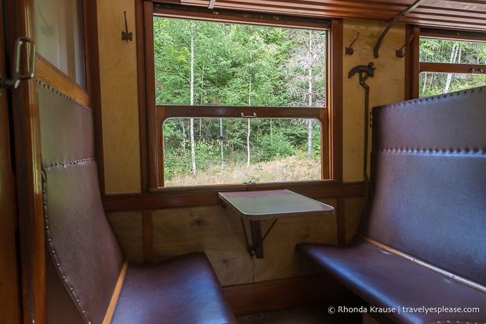 Inside the vintage passenger carriage.