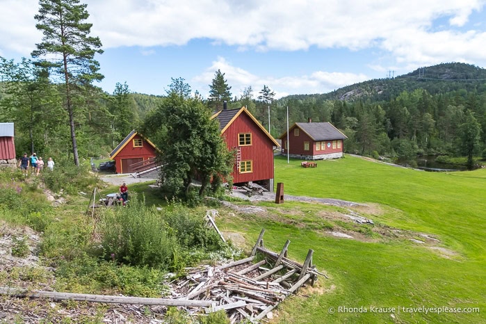 Red buildings on an old farm.