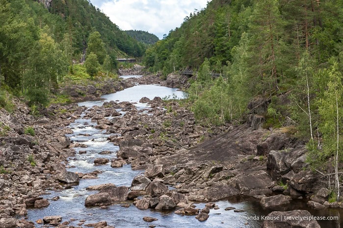 Rocks and trees framing the river.