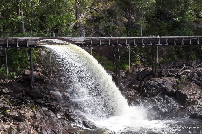 Water falling from the log chute.