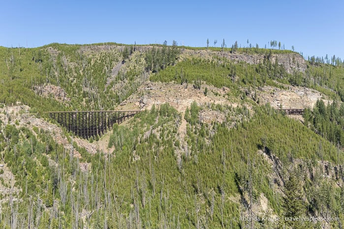 Trestle bridges on the side of the canyon.