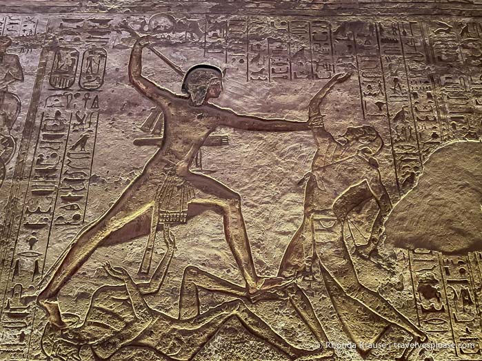 Relief inside the Great Temple at Abu Simbel of Ramesses II killing a Libyan enemy.