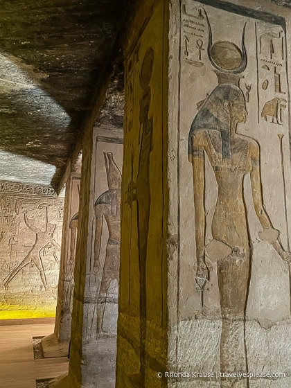 Pillars with reliefs of gods.
