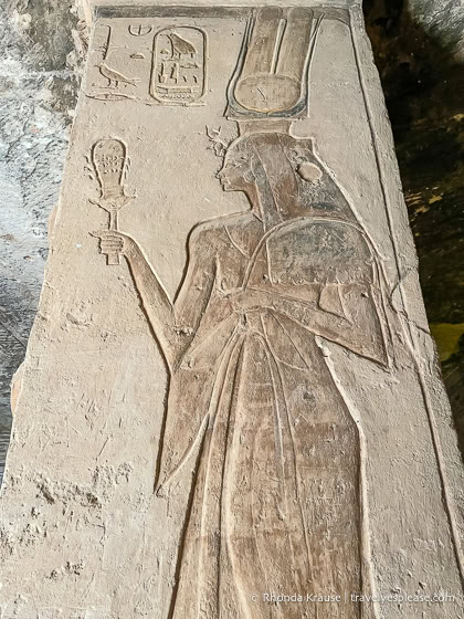 Pillar with a relief of Nefertari playing a sistrum.