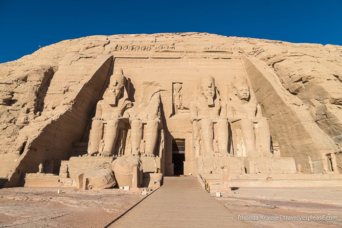Facade of the Great Temple of Ramesses II at Abu Simbel.