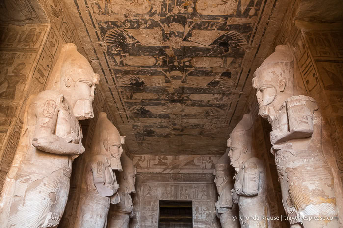 Statues of Ramesses II lining the hypostyle hall.