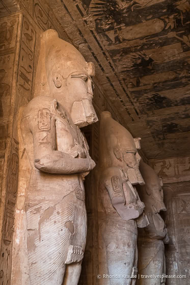 Statues of Ramesses II in the hypostyle hall of the Great Temple.