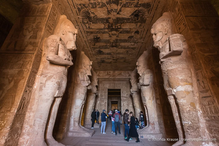 Tourists in the hypostyle hall of the Great Temple.