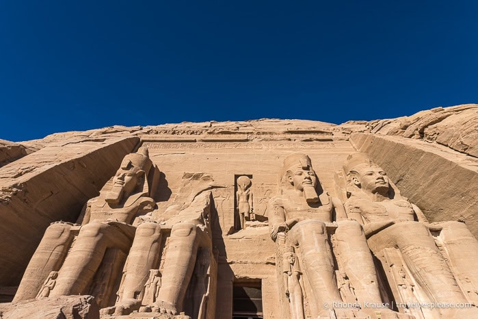 Looking up at the facade of the Great Temple.