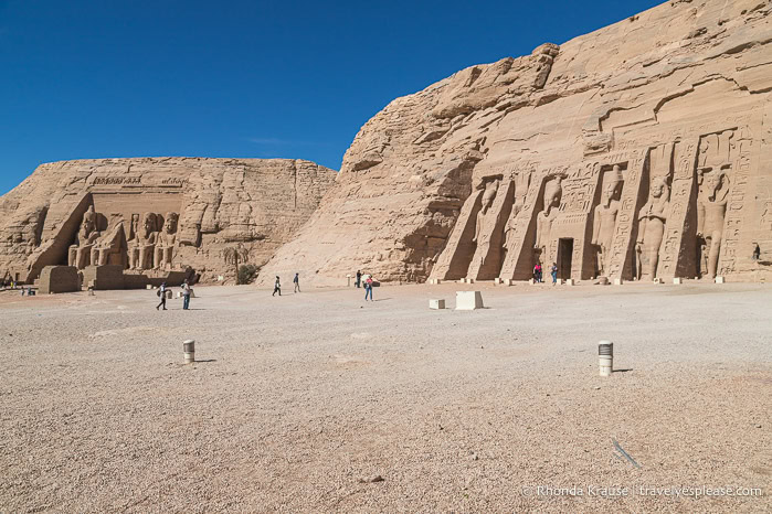 The two Abu Simbel temples carved into the mountainside.