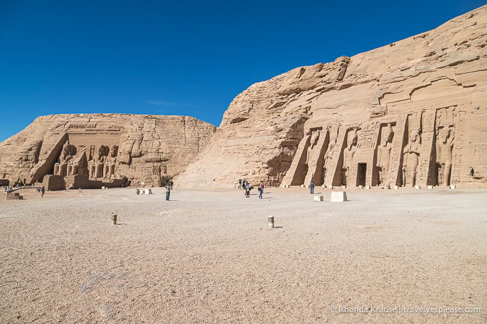 The Abu Simbel temples carved into a mountainside.