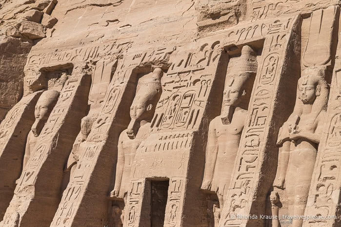 Statues on the facade of the Small Temple at Abu Simbel.