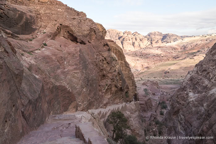Looking back from the top of the canyon stairs on Al-Khubtha Trail.