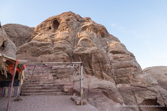 Rock formations beside some steps.