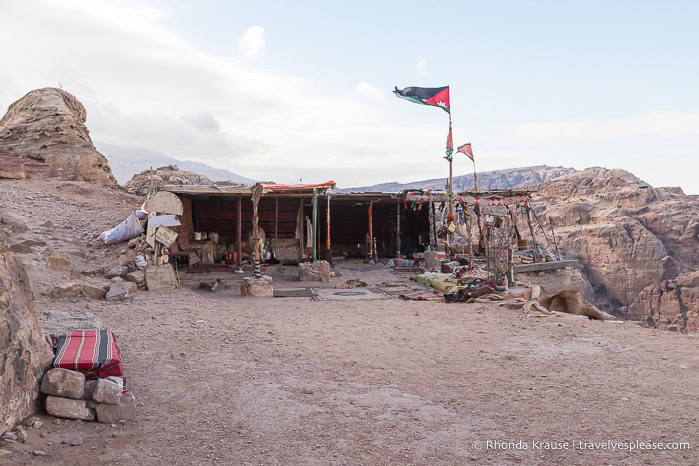 Bedouin tent near the cliff.