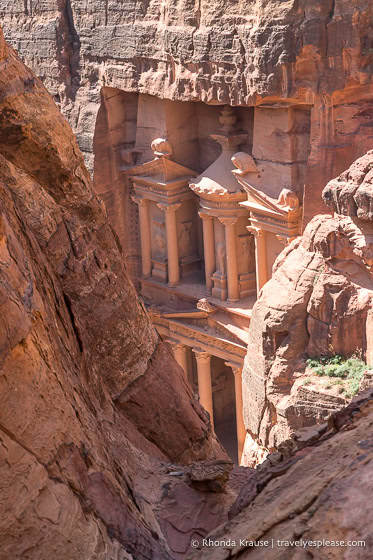 Glimpse of the Treasury through a gap in the rocks.