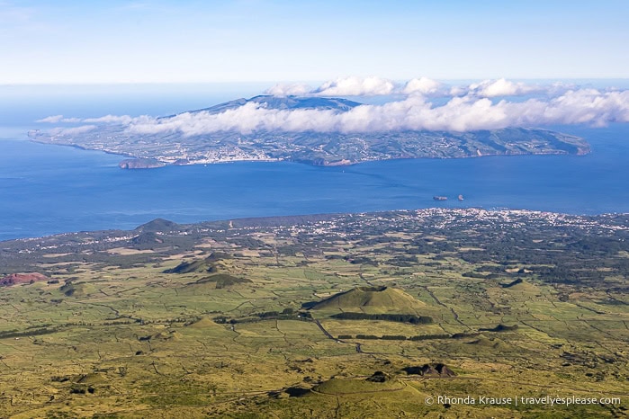 View of Pico Island and Faial Island seen while hiking up Mt. Pico. 