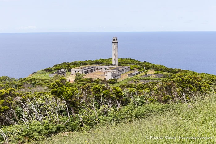 Abandoned lighthouse on the coast of Sao Jorge Island. 