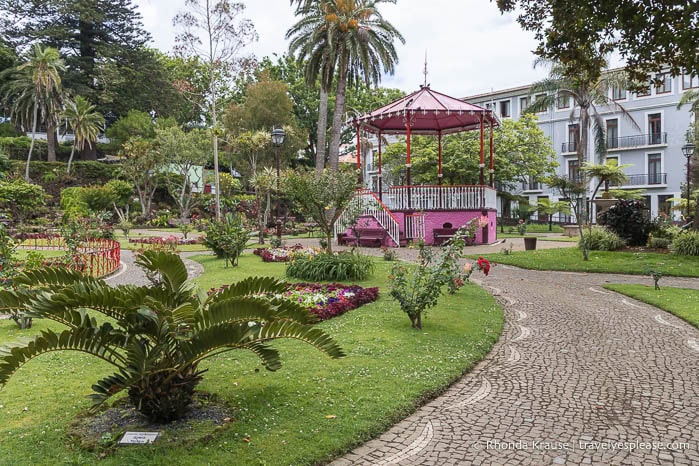 Path and pink gazebo at Duke of Terceira Garden. 
