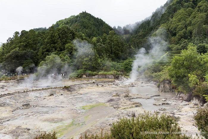 Steam rising from the Furnas Lake Hot Springs. 