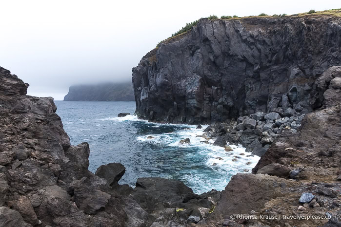 Black cliffs along the coast of Corvo Island. 