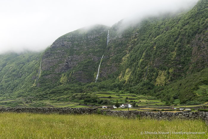 Waterfall flowing down a cliff. 
